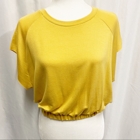 Golden Yellow Short Sleeve Crop Top - Picture 2 of 11
